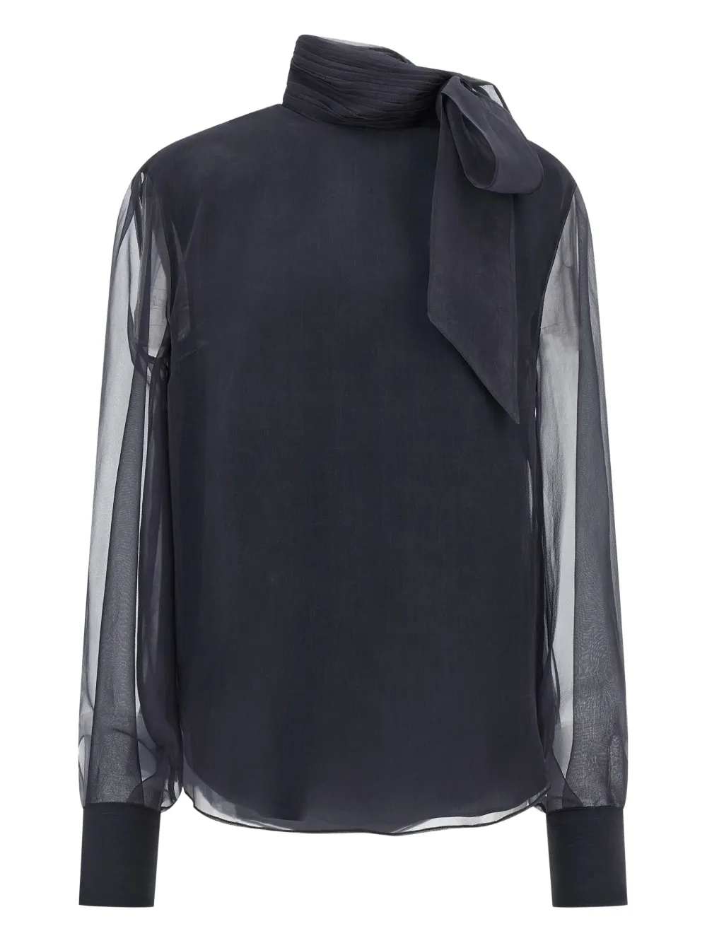 Brunello Cucinelli Pleated-neck Silk Blouse In Gray