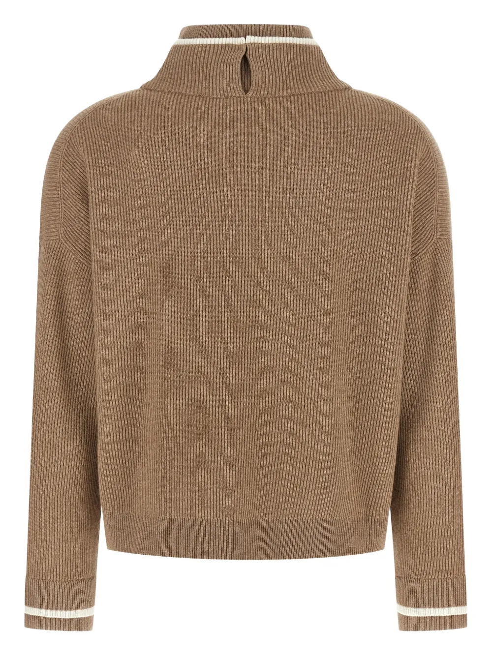 Brunello Cucinelli Ribbed Mock Neck Sweater With Contrast Trim In Brown