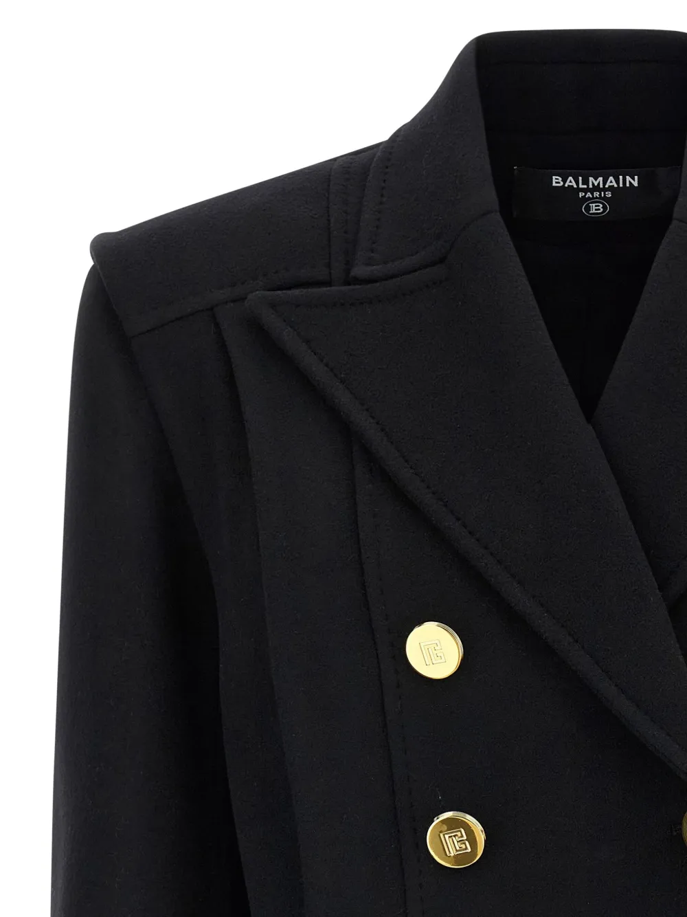 Balmain peak-lapel belted coat Zwart