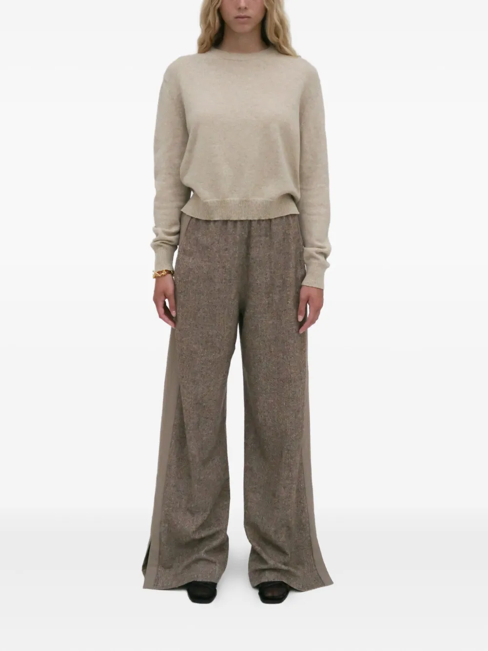 Rosetta Getty Tweed Wide-leg Trousers In Brown