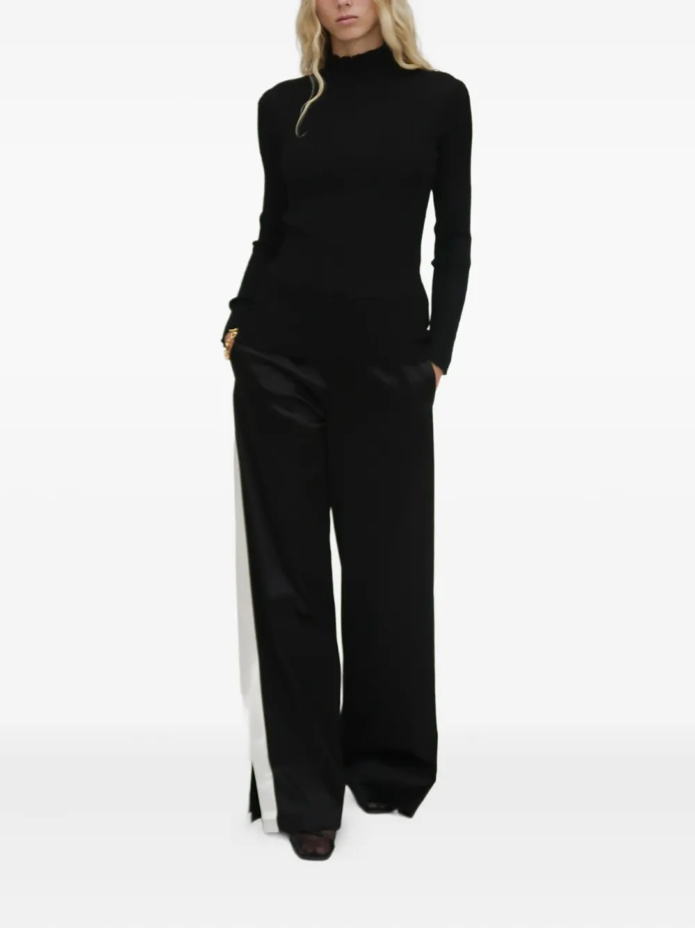 Rosetta Getty Plisse Turtleneck Sweater In Black