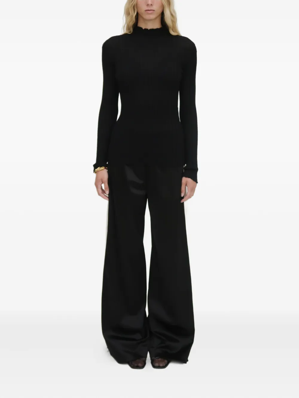 Rosetta Getty Plisse Turtleneck Sweater In Black