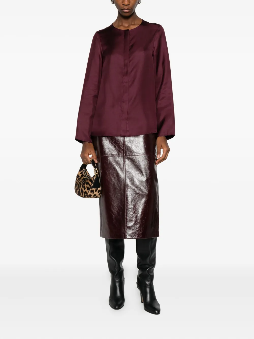 Loulou De Saison Long-sleeve Satin Shirt In Burgundy