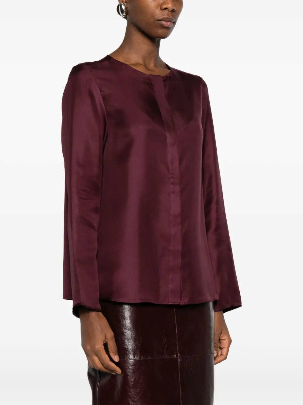 Loulou De Saison Long-sleeve Satin Shirt In Burgundy