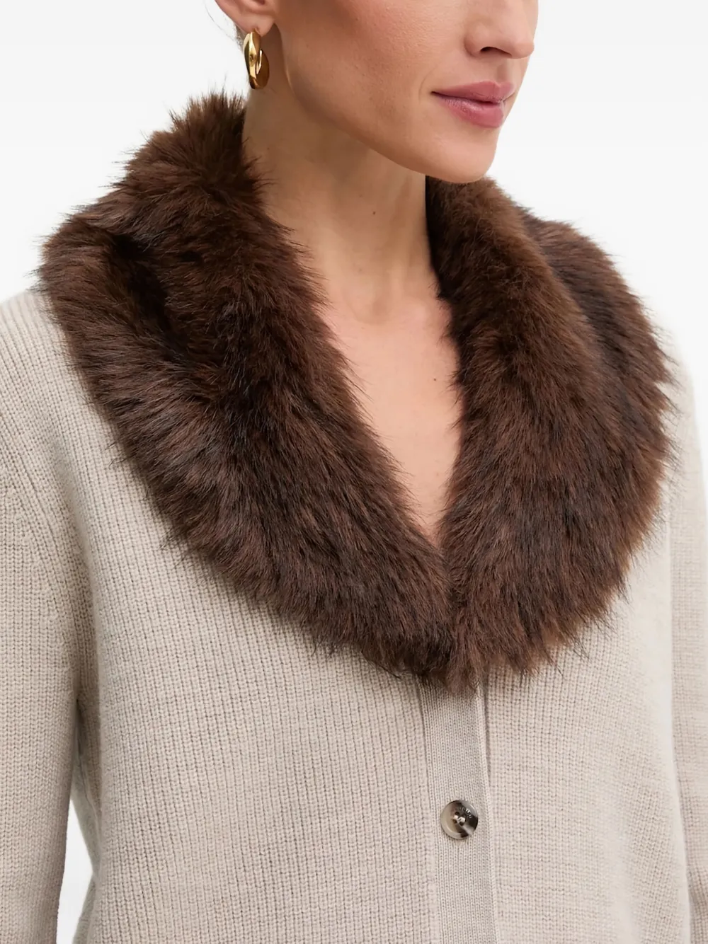 Blugirl Faux-fur-collar Rib-knit Cardigan In Neutral