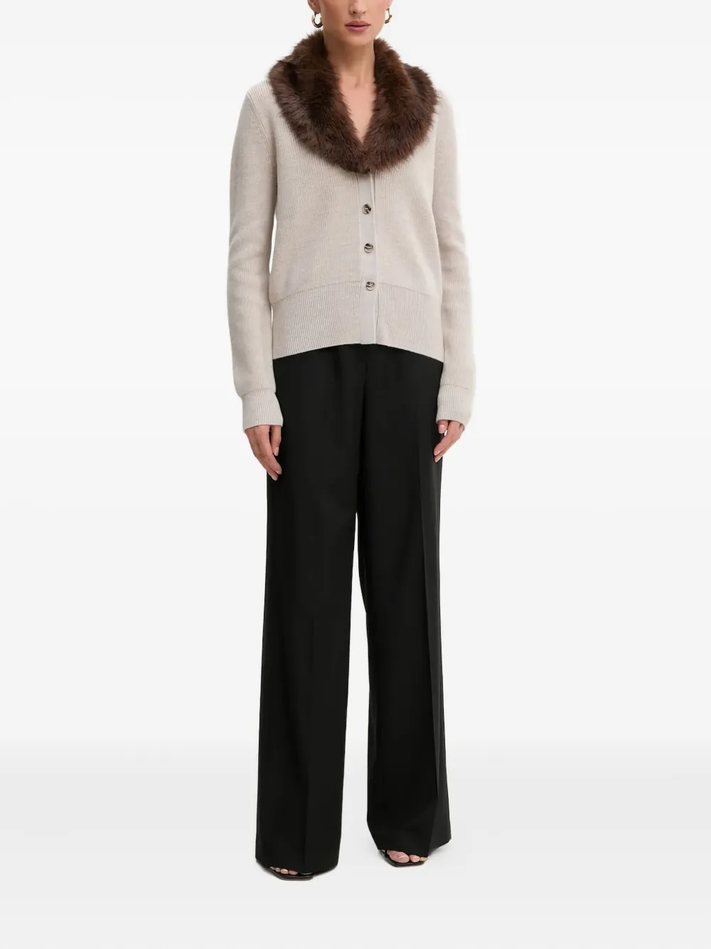 Blugirl Faux-fur-collar Rib-knit Cardigan In Neutral
