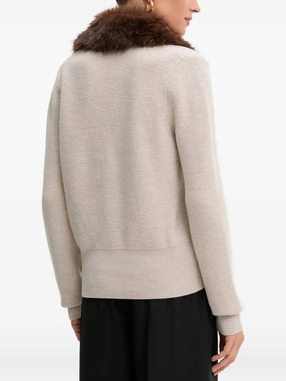 Blugirl Faux-fur-collar Rib-knit Cardigan In Neutral