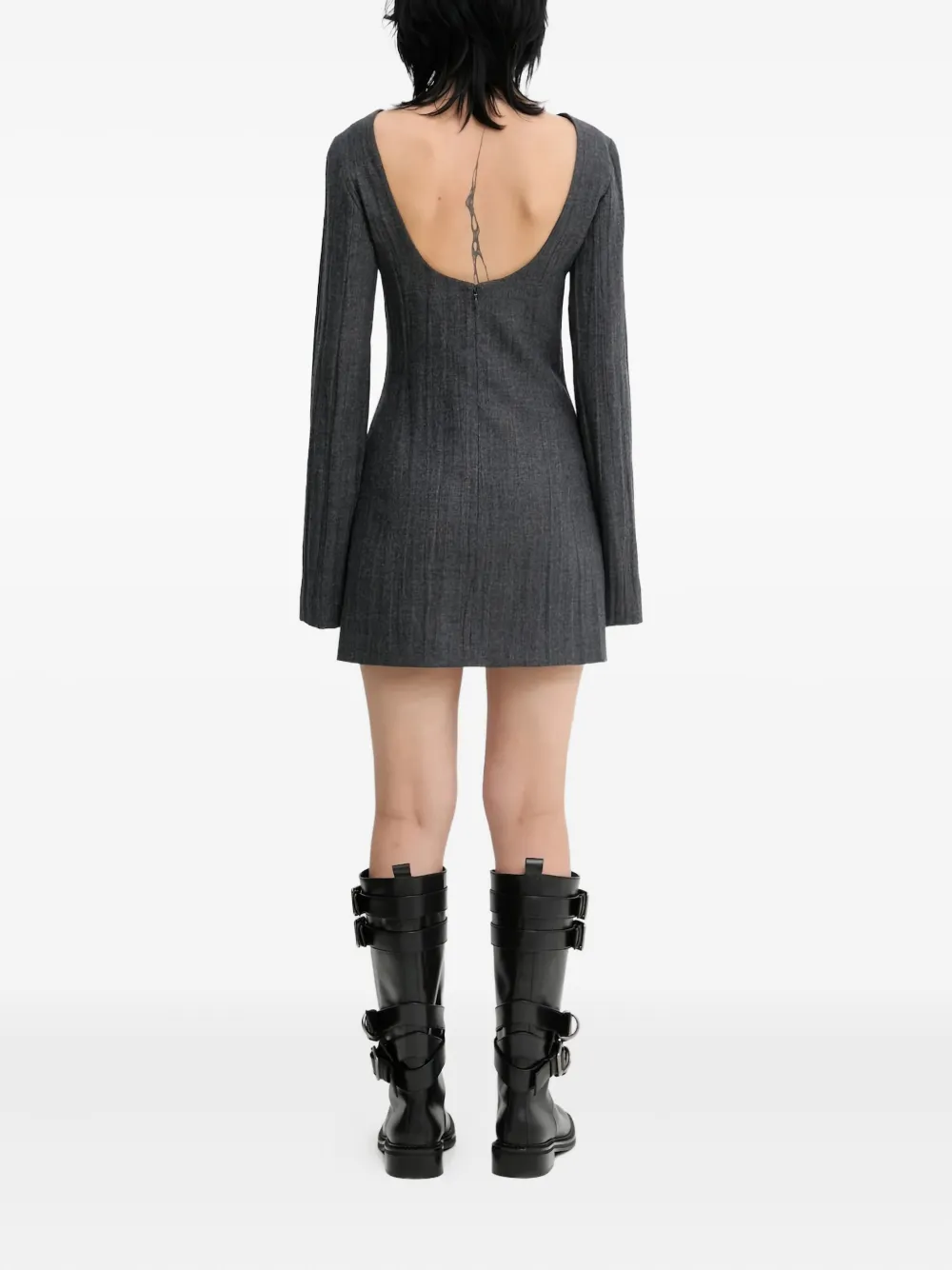 Our Legacy Fitted Mini Dress With Deep Scoop Back And Ribbed Texture In Gray