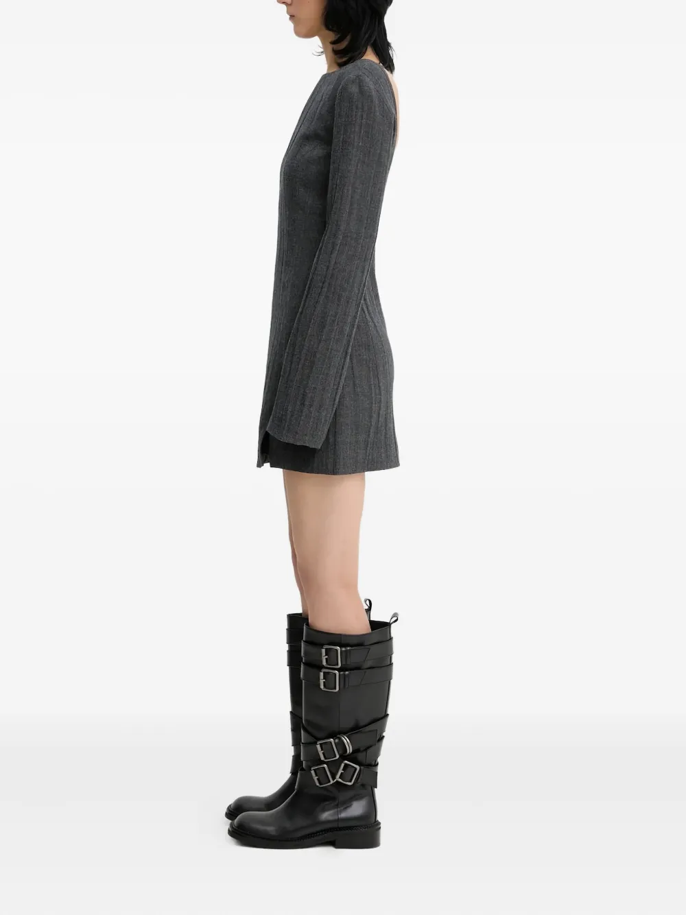 Our Legacy Fitted Mini Dress With Deep Scoop Back And Ribbed Texture In Gray
