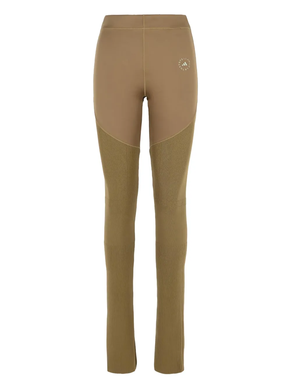 Adidas By Stella Mccartney Logo-print Ribbed Leggings In Brown