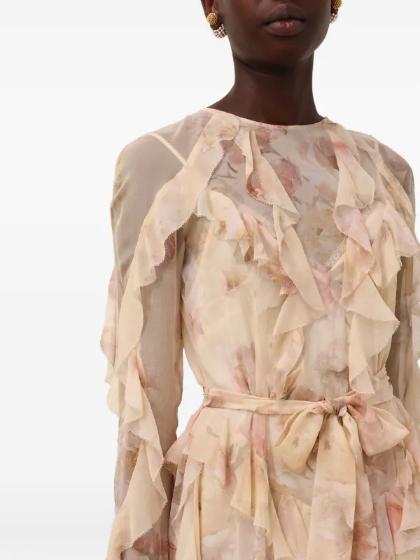ZIMMERMANN Hypnotic Frill Ruffled Maxi Dress | Neutrals | FARFETCH