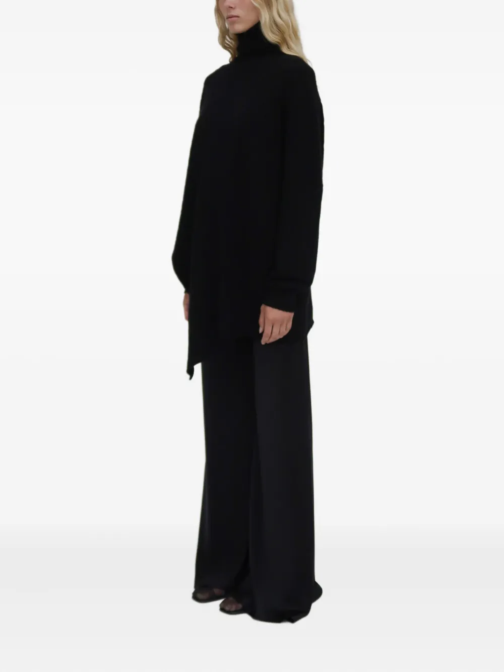 Rosetta Getty Asymmetric Turtleneck Wool-cashmere Sweater In Black