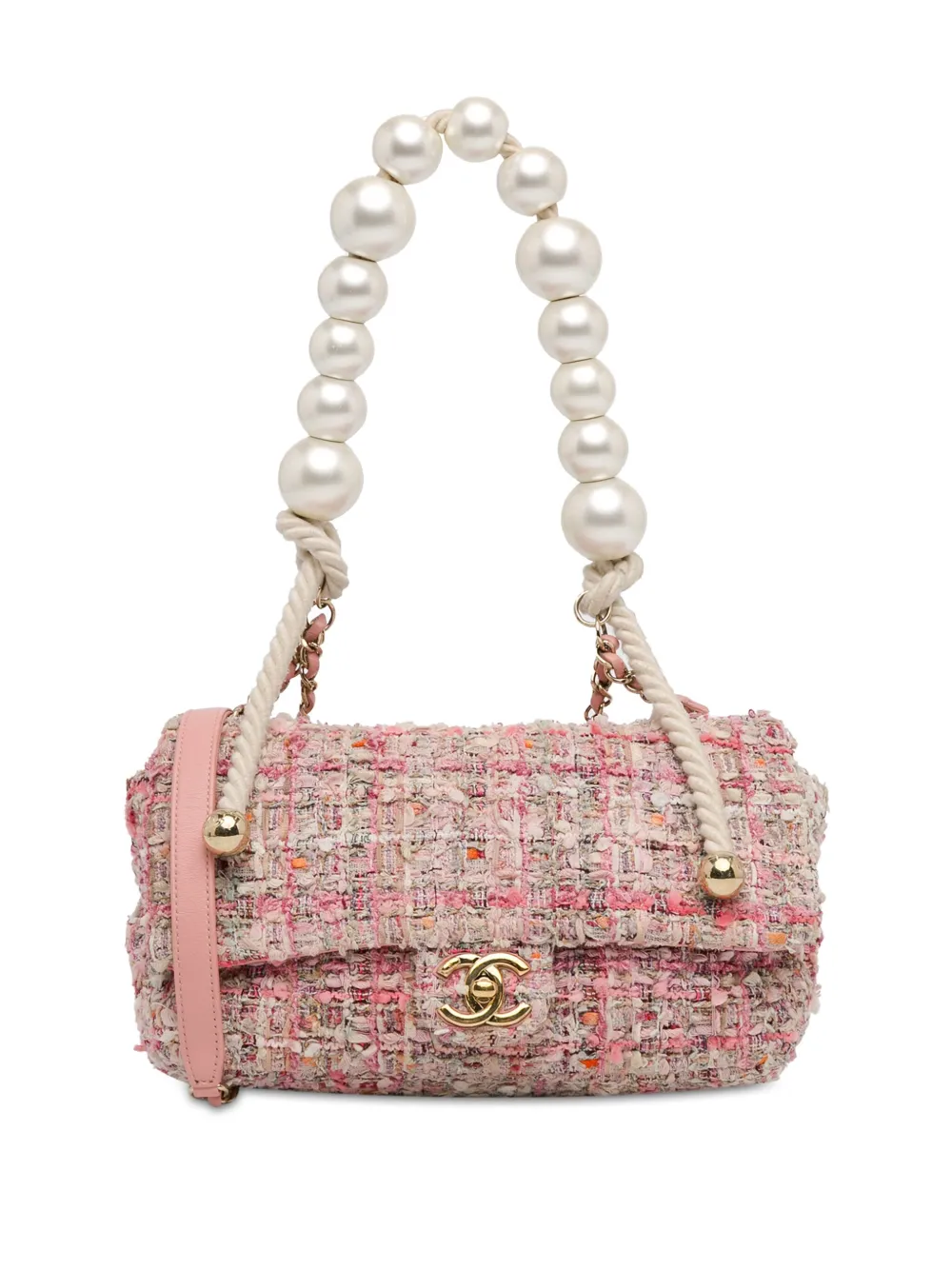 CHANEL Pre-Owned 2019 Medium Tweed Large Pearl Handle Flap satchel - CHANEL Pre-Owned 2019 Medium Tweed Large Pearl Handle Flap satchel -