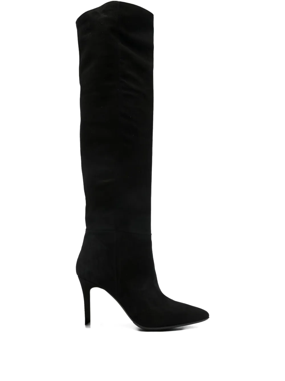 L Arianna Suede Pointed-toe Knee-high Boots In Black