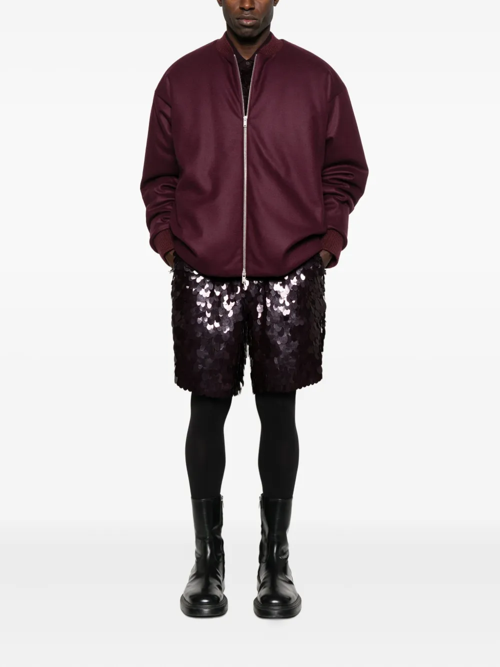 Jil Sander Zip-up Wool Bomber Jacket In Red