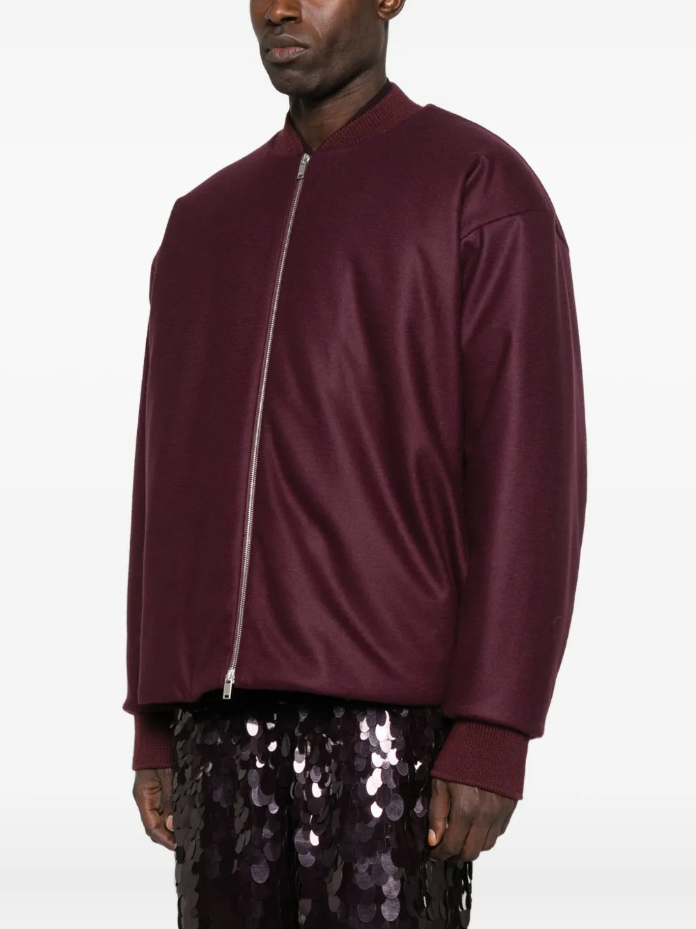 Jil Sander Zip-up Wool Bomber Jacket In Red
