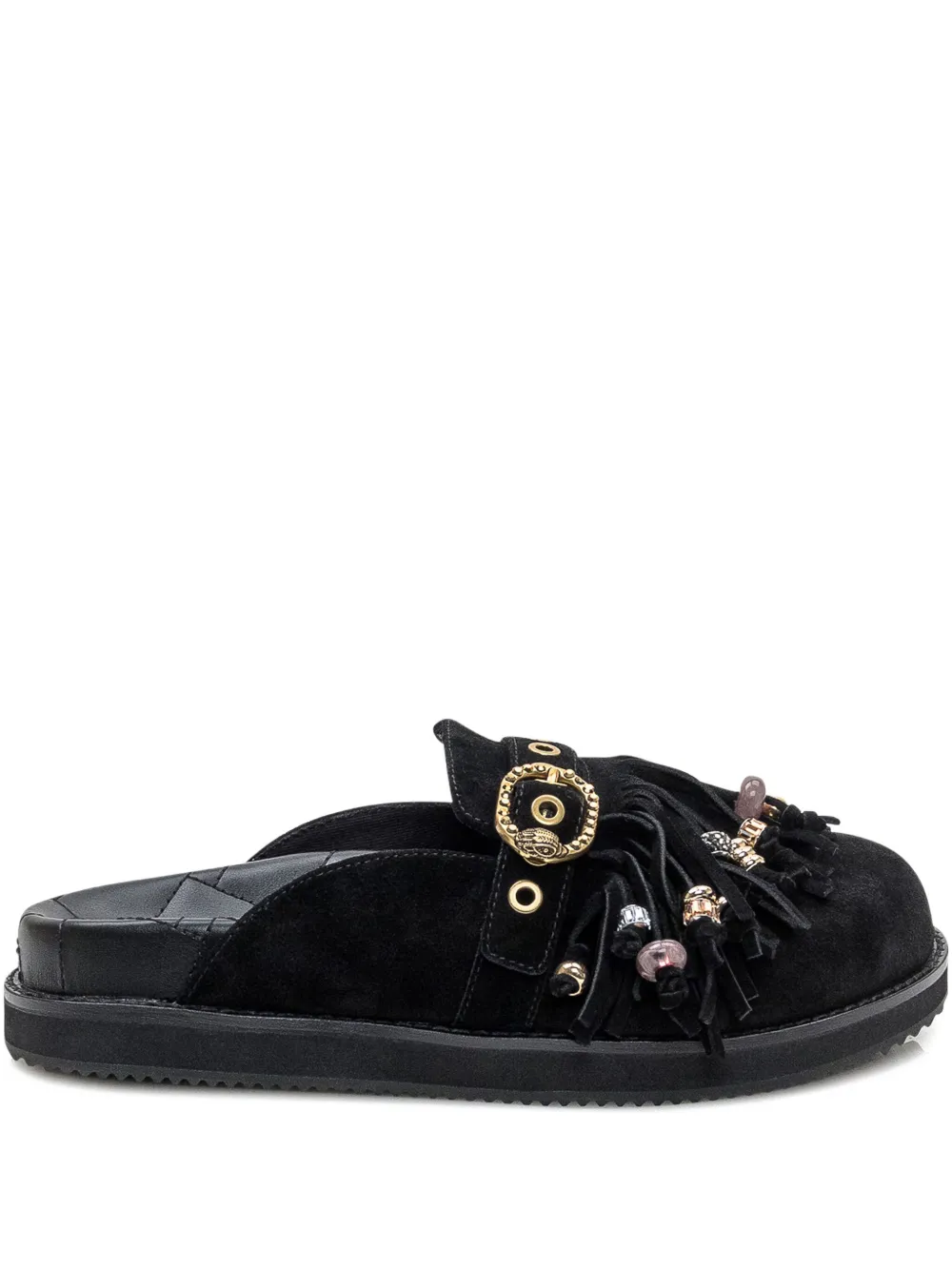 Kurt Geiger Fringe-embellished Flat Mules In Black