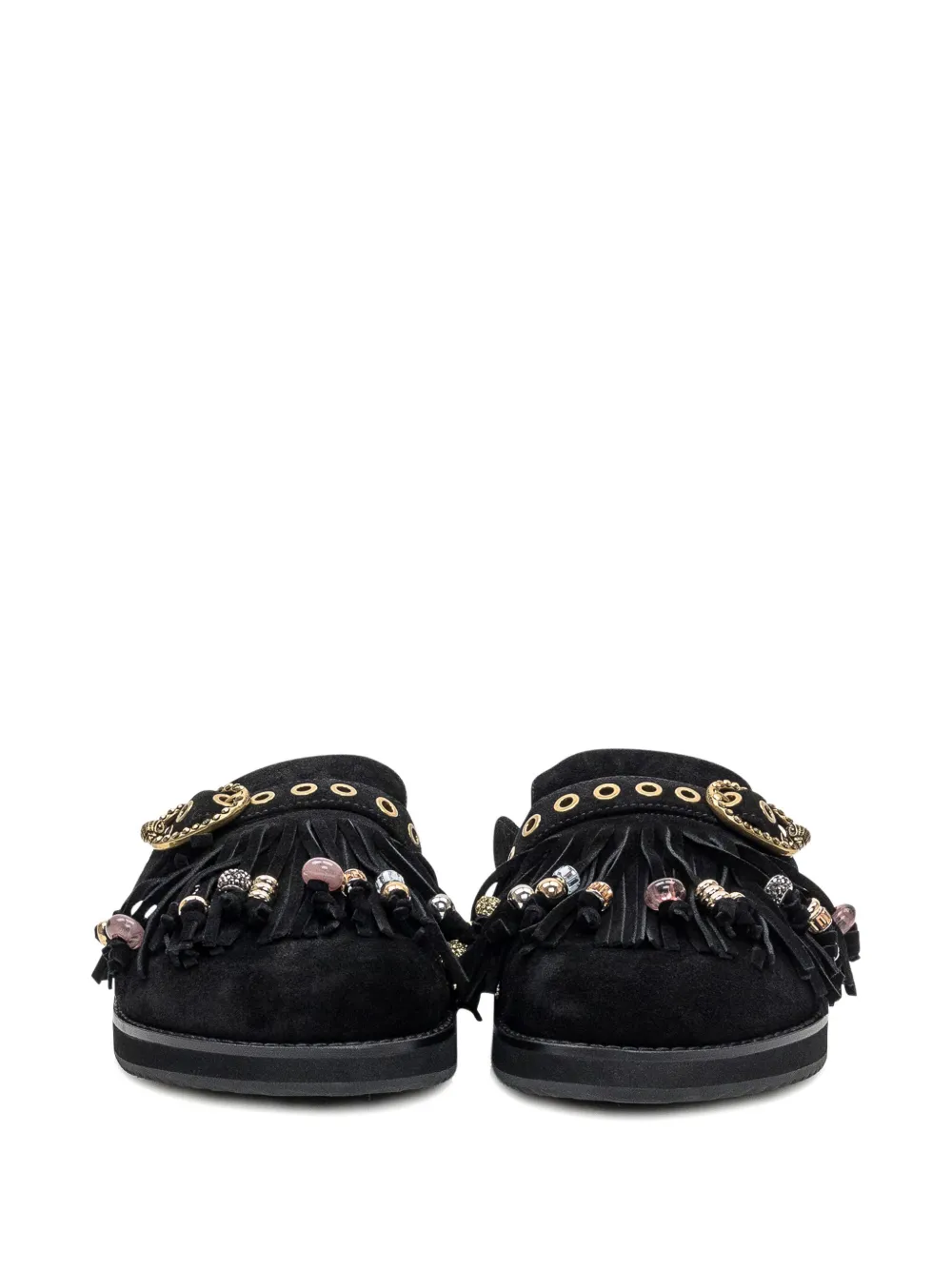 Kurt Geiger Fringe-embellished Flat Mules In Black