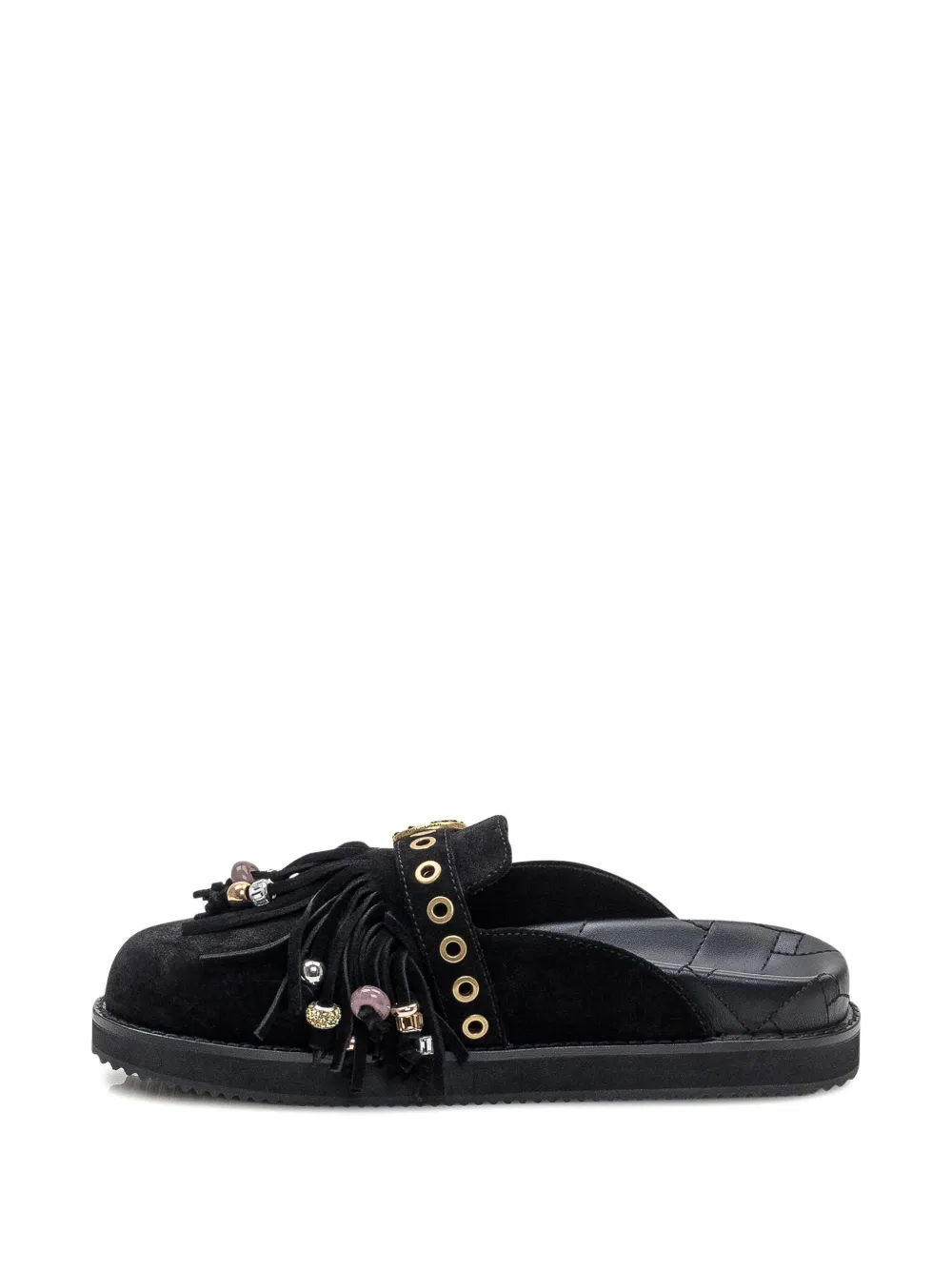 Kurt Geiger Fringe-embellished Flat Mules In Black