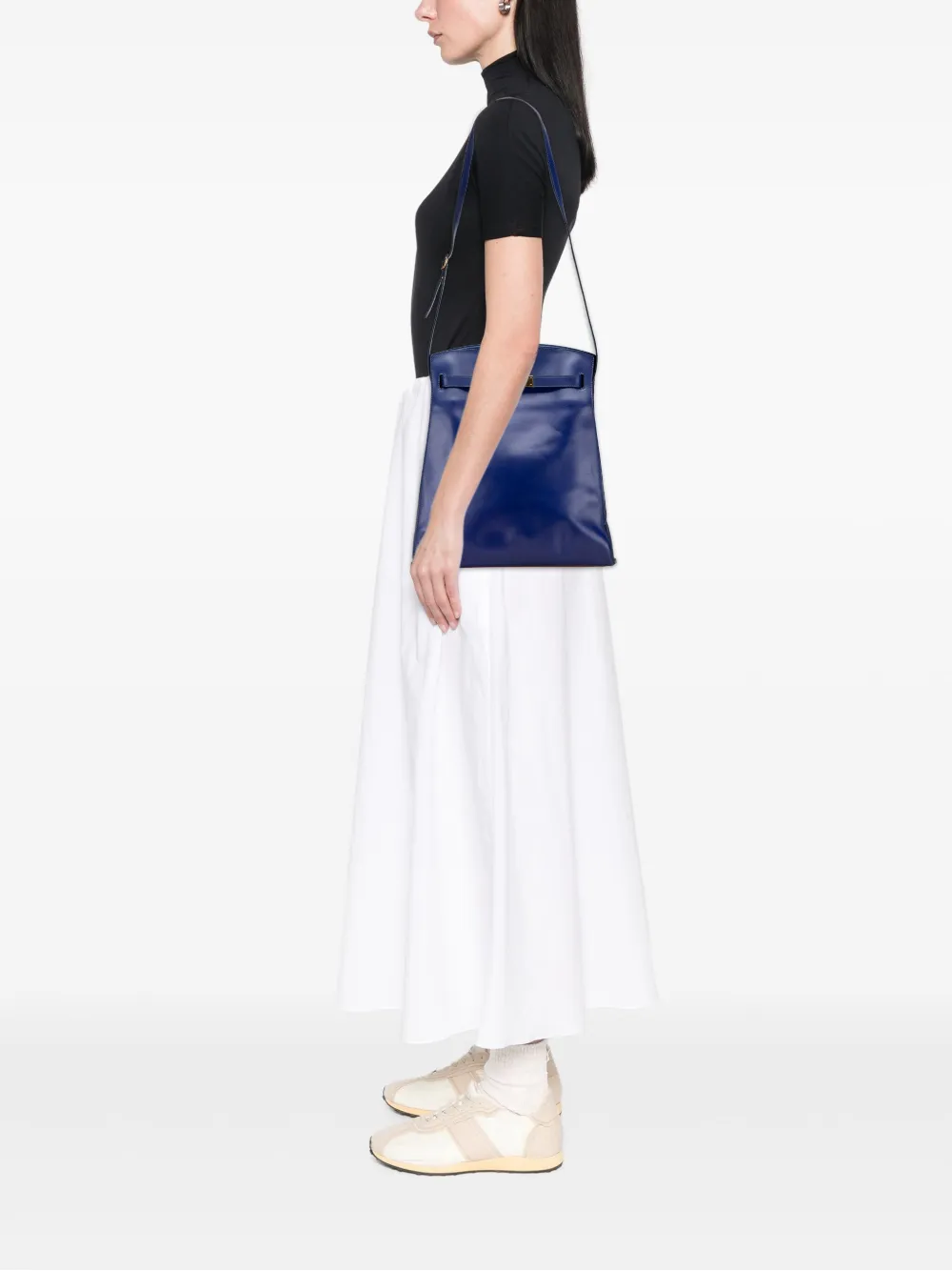 Pre-owned Hermes 1987 Box Calf Kelly Sport Gm Shoulder Bag In Blue