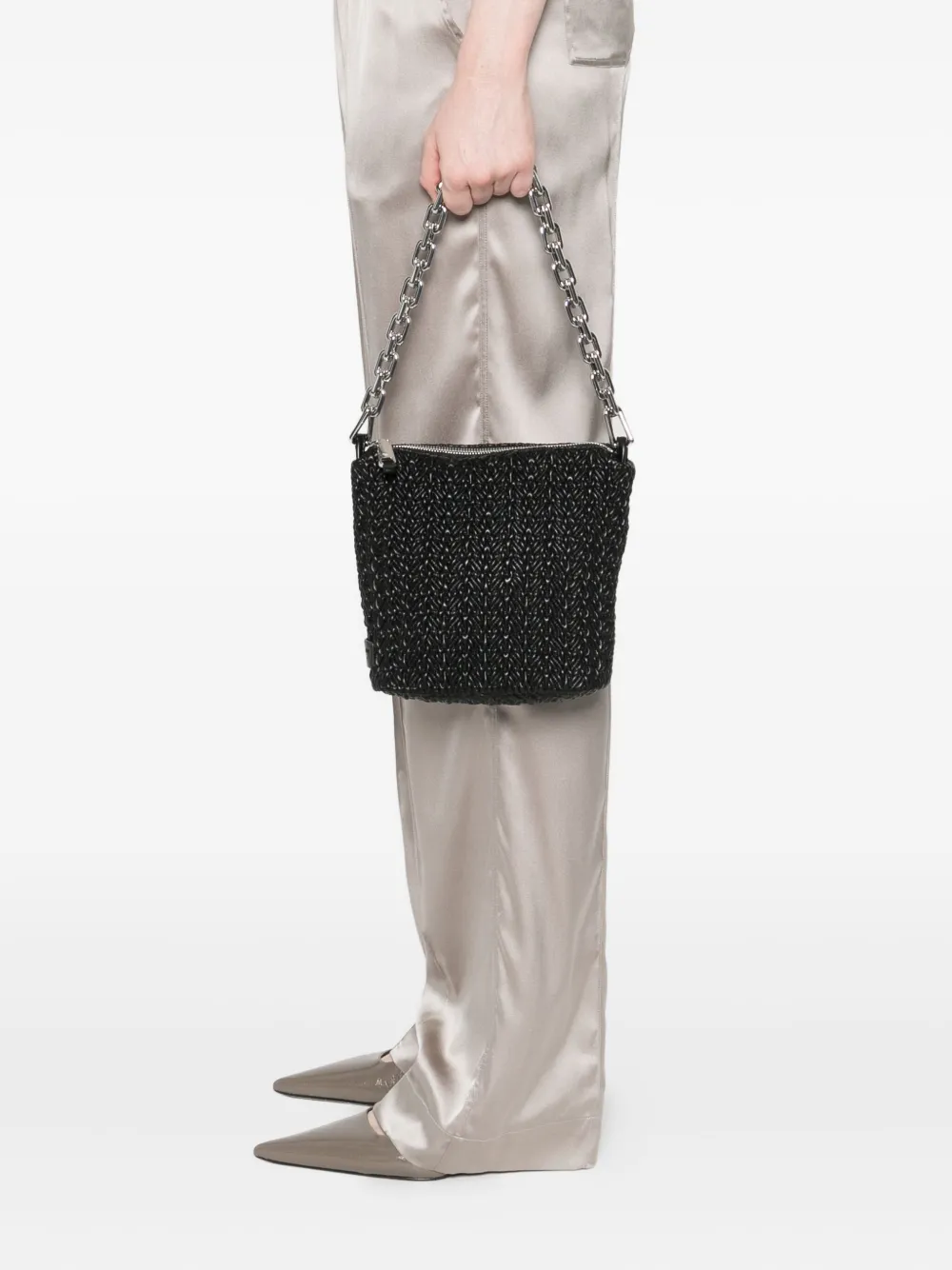 Emporio Armani Geweven schoudertas met kettingband - Zwart