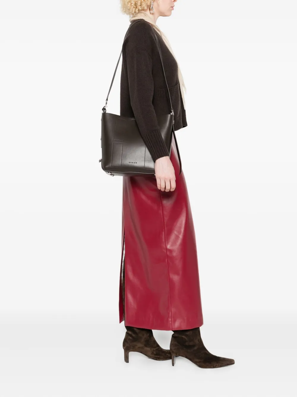 Hogan Small Leather Hobo Bag With Adjustable Strap In Brown