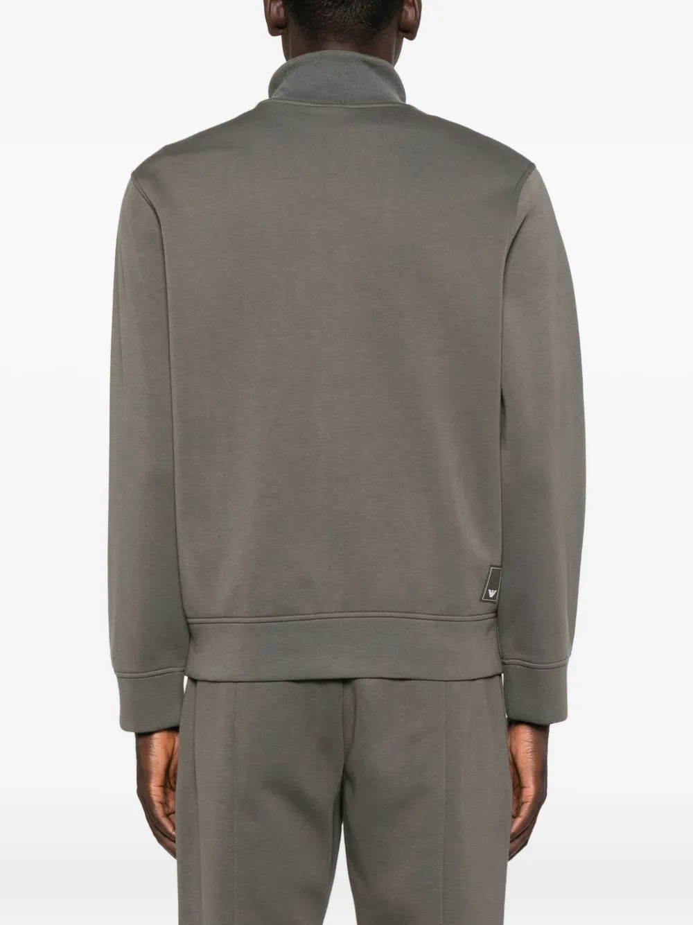 Emporio Armani High Collar Zipped Knit Sweatshirt With Pockets In Gray