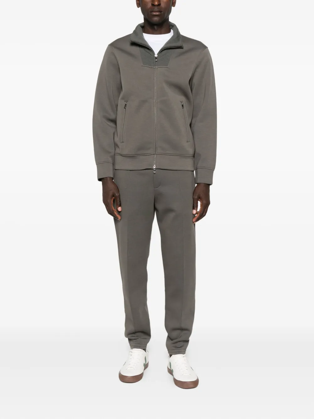 Emporio Armani zip-front panelled sweater - Grijs