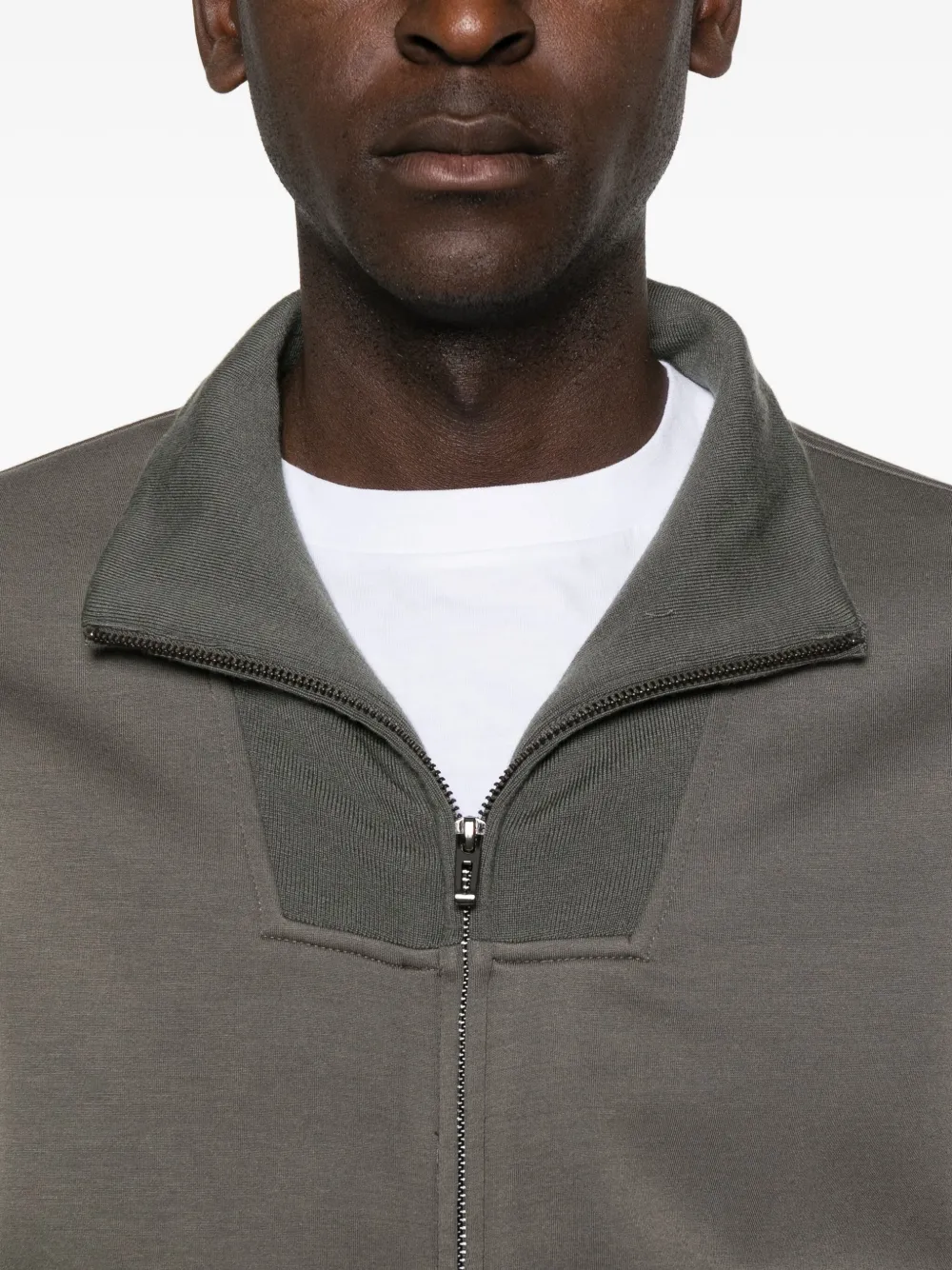 Emporio Armani High Collar Zipped Knit Sweatshirt With Pockets In Gray
