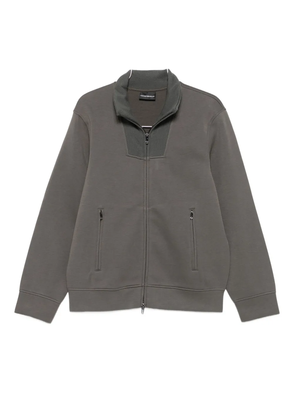 Emporio Armani High Collar Zipped Knit Sweatshirt With Pockets In Gray