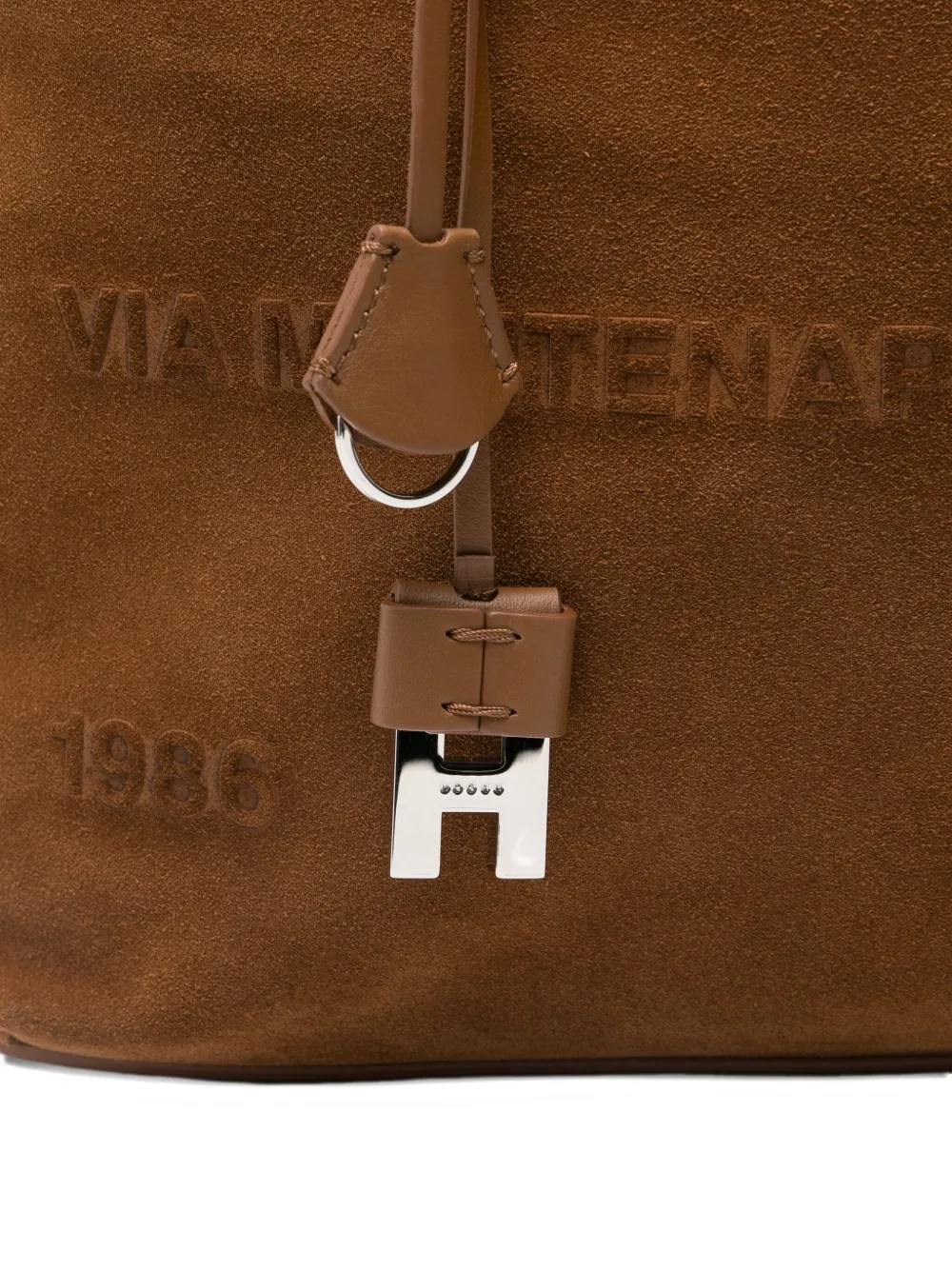 Hogan Medium Script Embossed-logo Suede Tote Bag In Brown