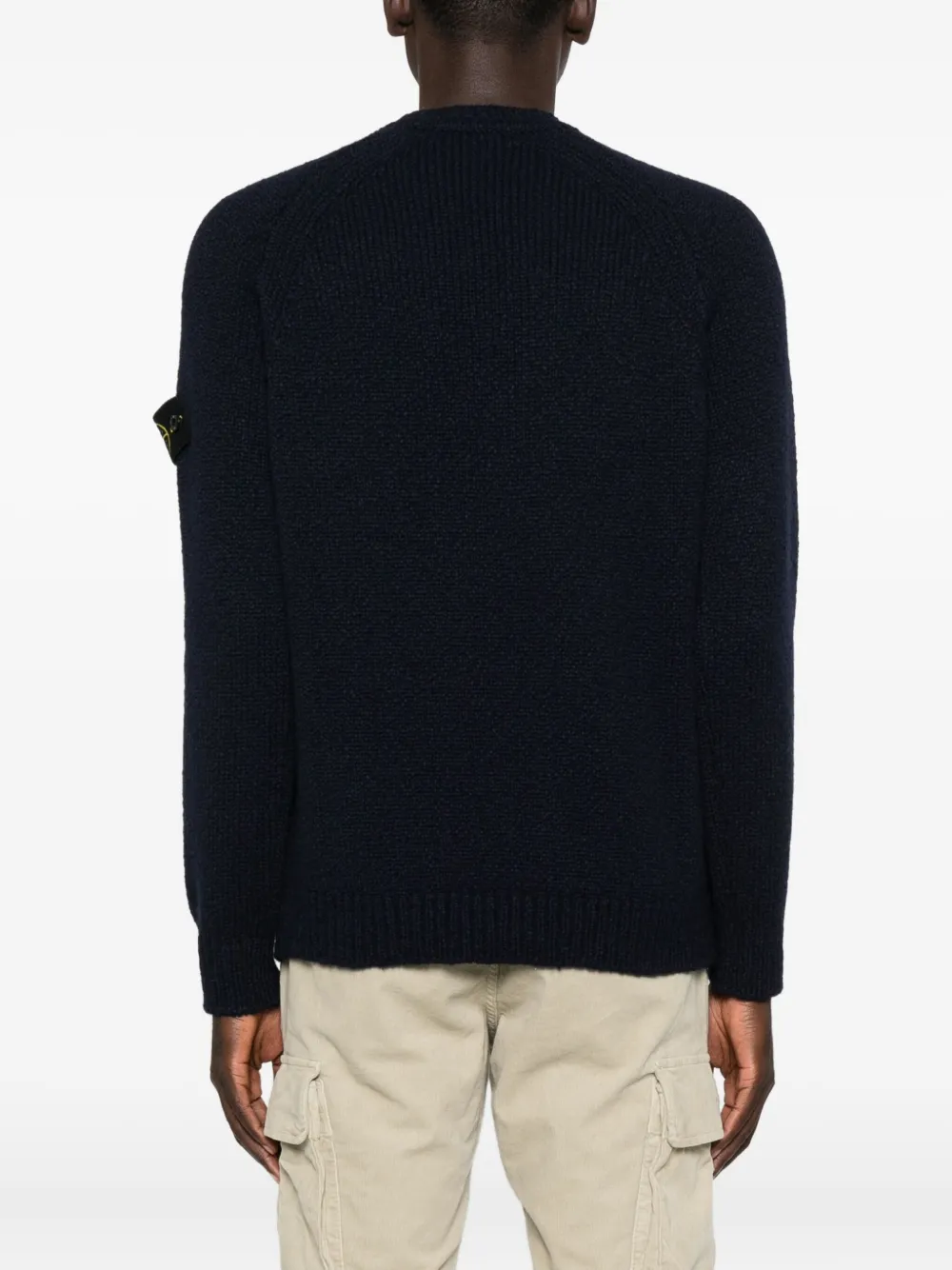 Stone Island Ribbed-knit Virgin Wool Sweater With Signature Patch In Blue