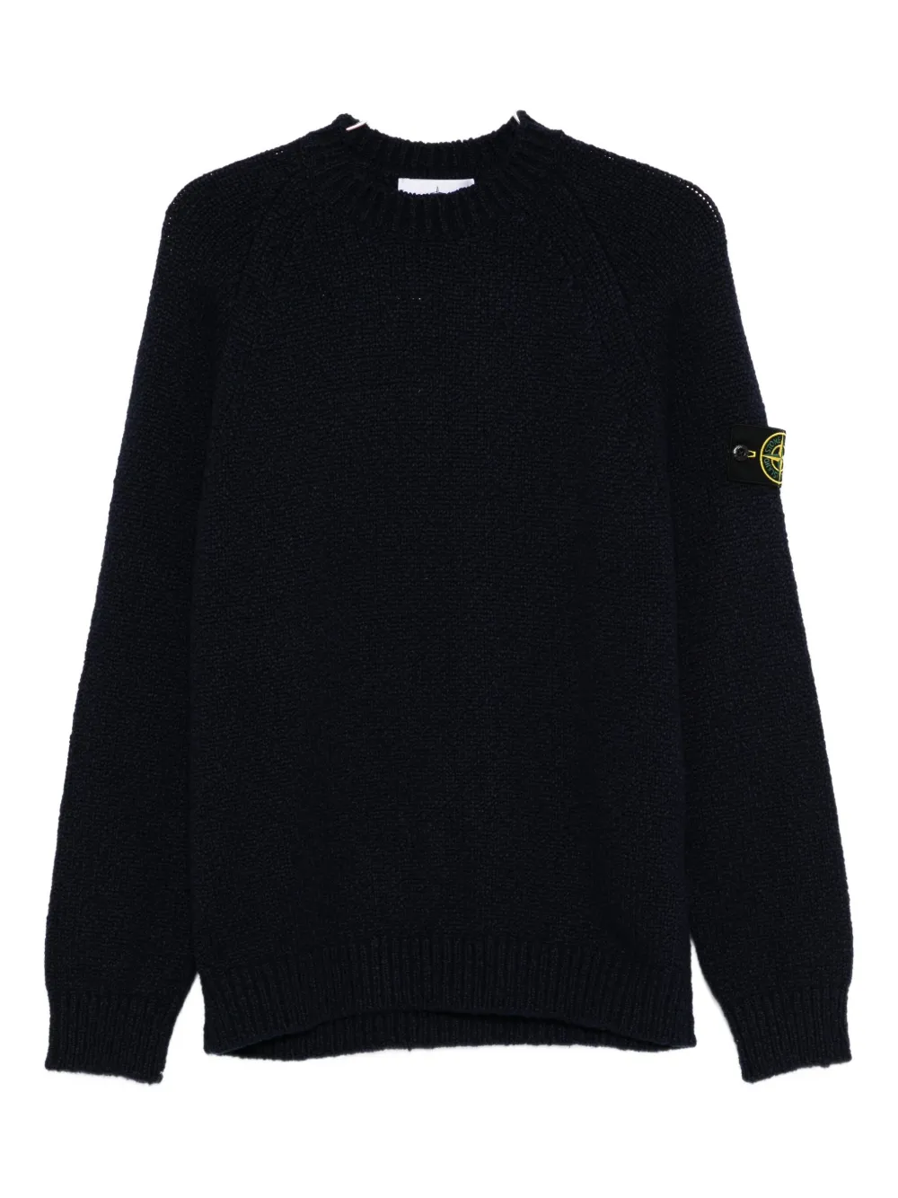 Stone Island Ribbed-knit Virgin Wool Sweater With Signature Patch In Blue