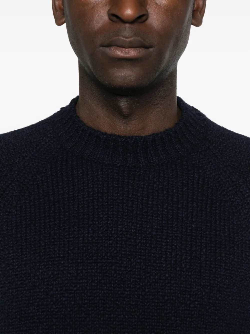 Stone Island Ribbed-knit Virgin Wool Sweater With Signature Patch In Blue