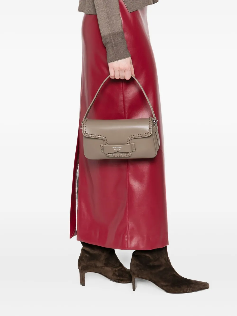 Emporio Armani Leren schoudertas - Beige