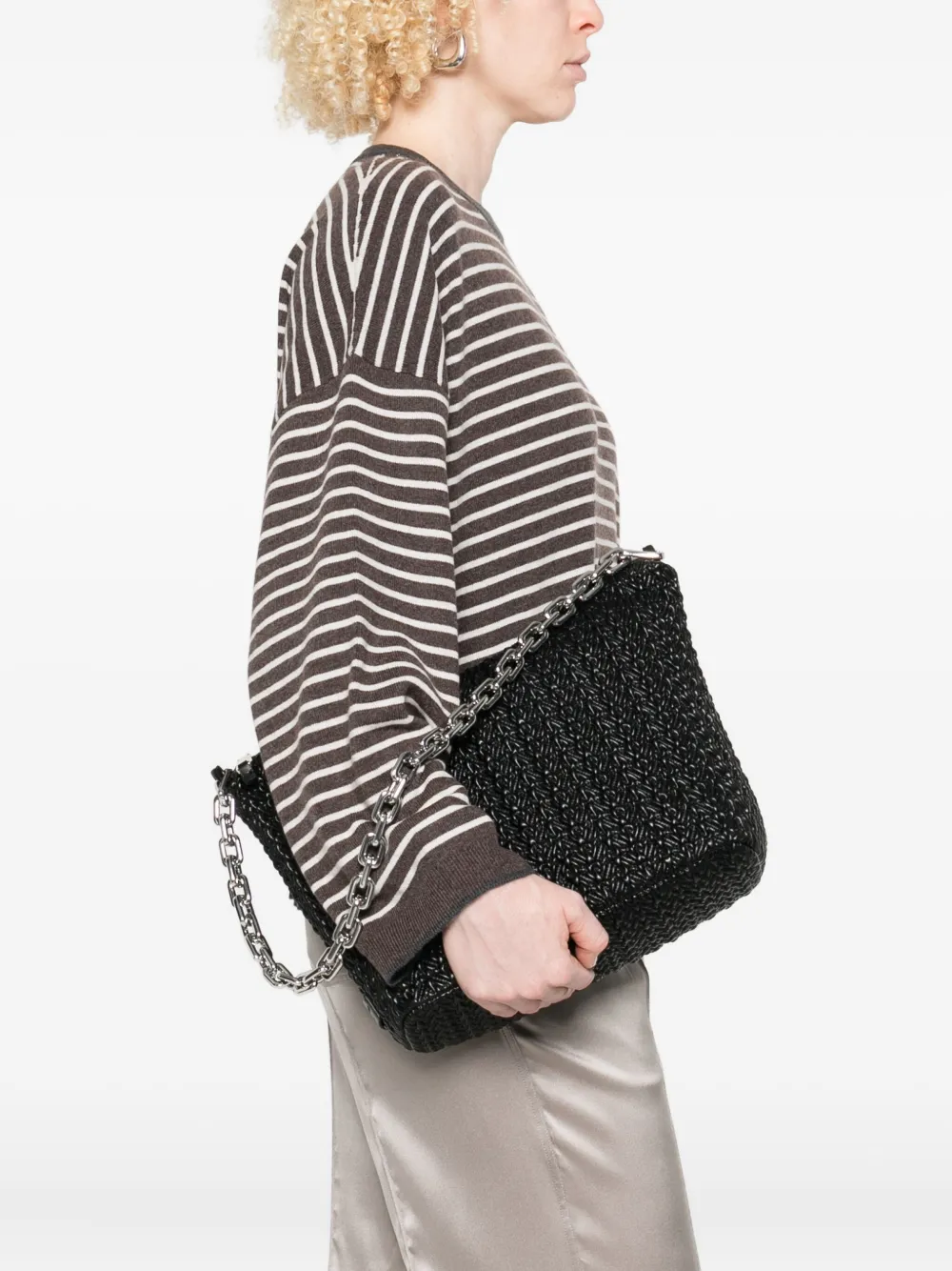 Emporio Armani Geweven schoudertas met kettingband - Zwart