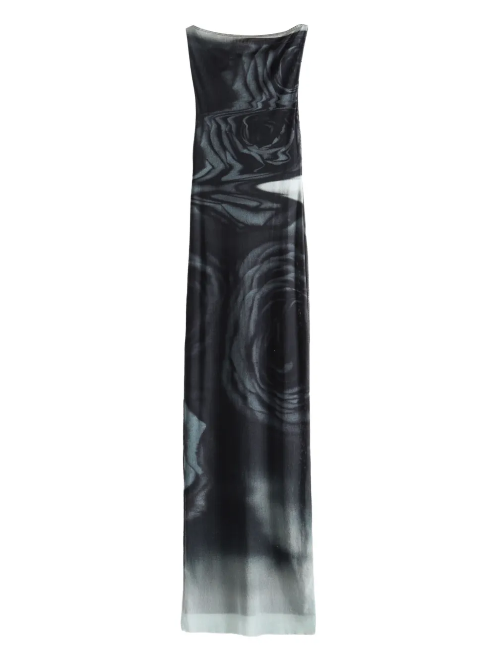 Jean Paul Gaultier Boat Neck Blurry Roses Printed Sleeveless Dress In Black