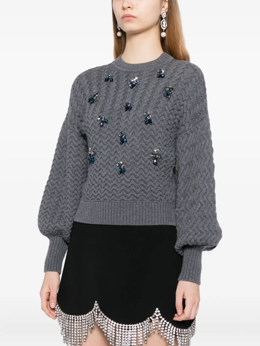 Dice Kayek Crystal-embellished Sweater In Gray
