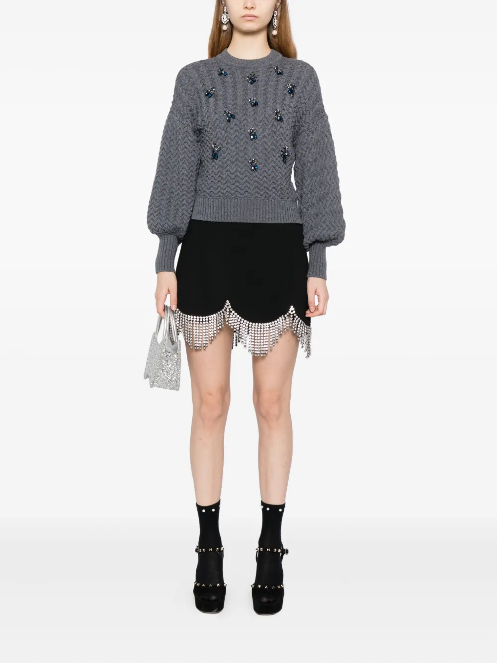 Dice Kayek Crystal-embellished Sweater In Gray