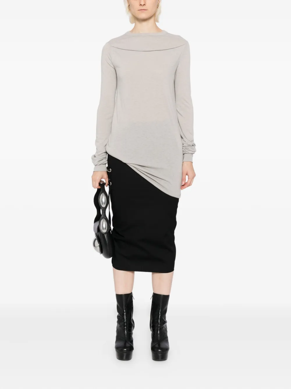 Rick Owens Slashed Levels Long-sleeve T-shirt In Gray