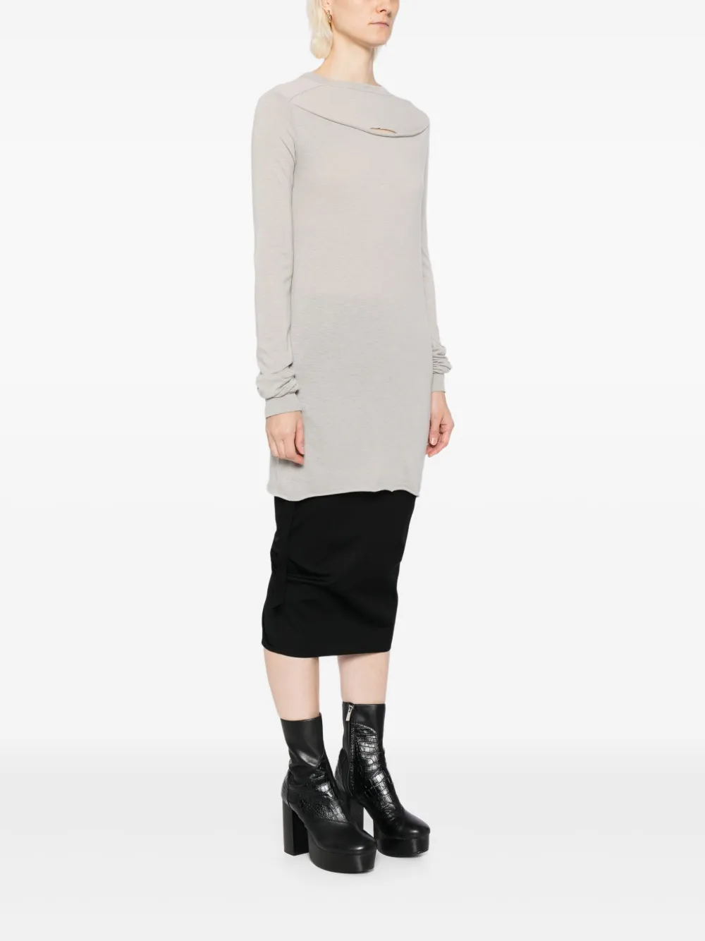 Rick Owens Slashed Levels Long-sleeve T-shirt In Gray