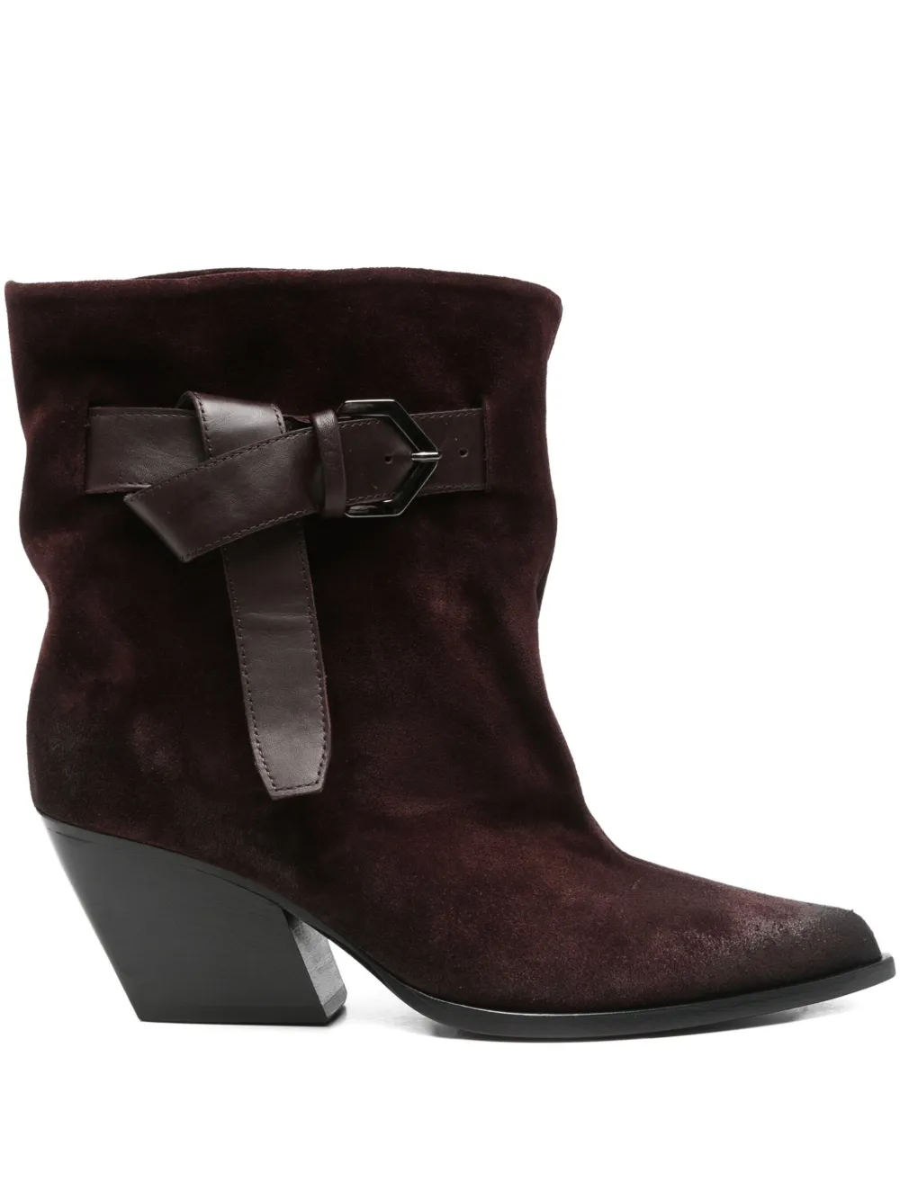 Elena Iachi 70mm buckle-detail suede Texan boots Rood