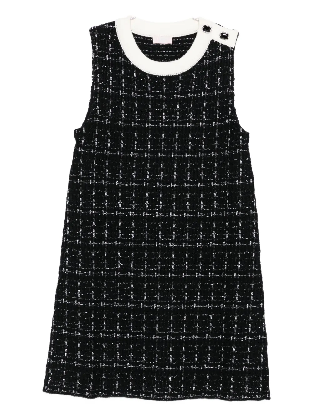 Liu •jo Checkered Tweed Mini Dress With Contrasting Neckline In Black