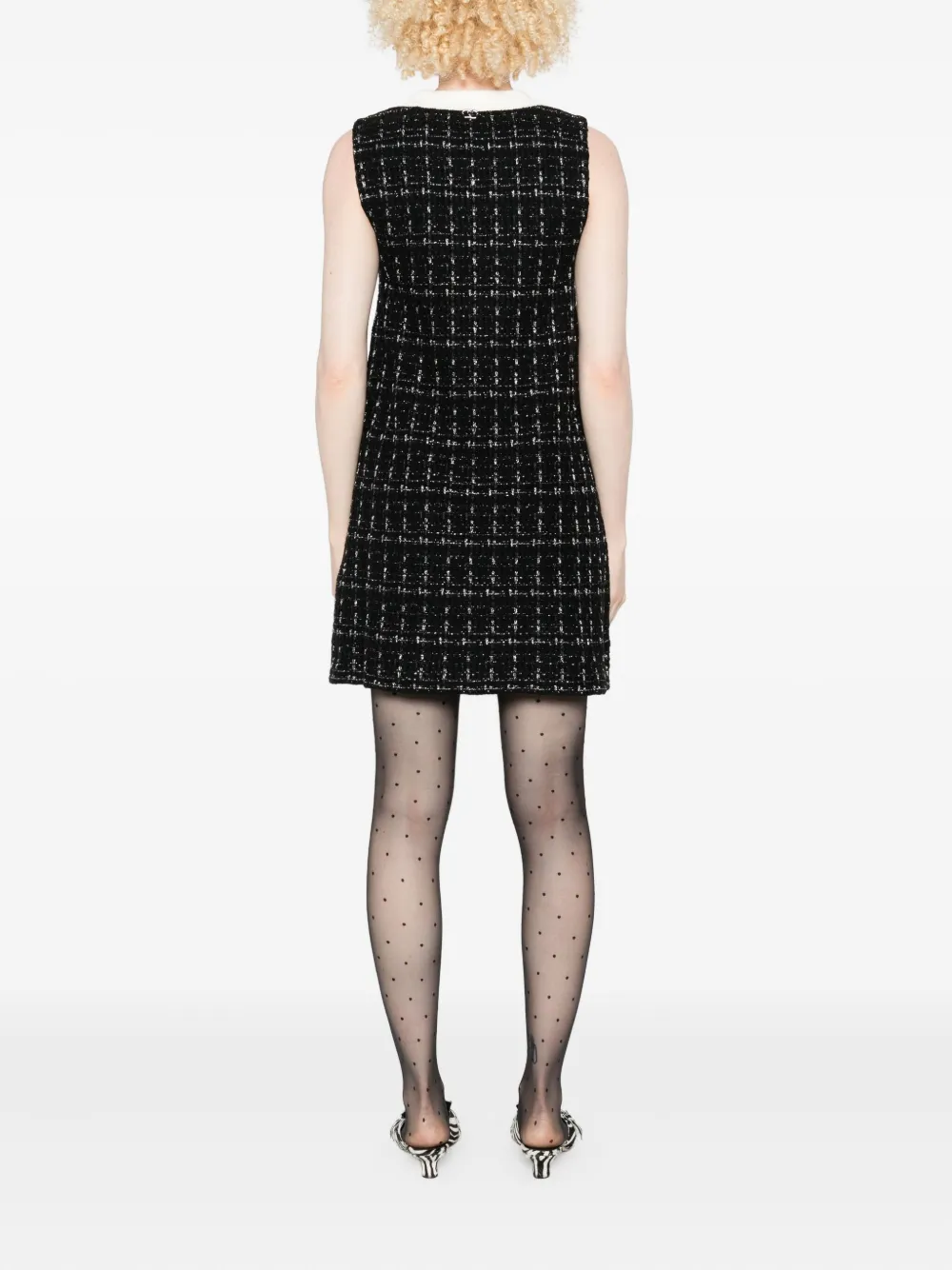Liu •jo Checkered Tweed Mini Dress With Contrasting Neckline In Black