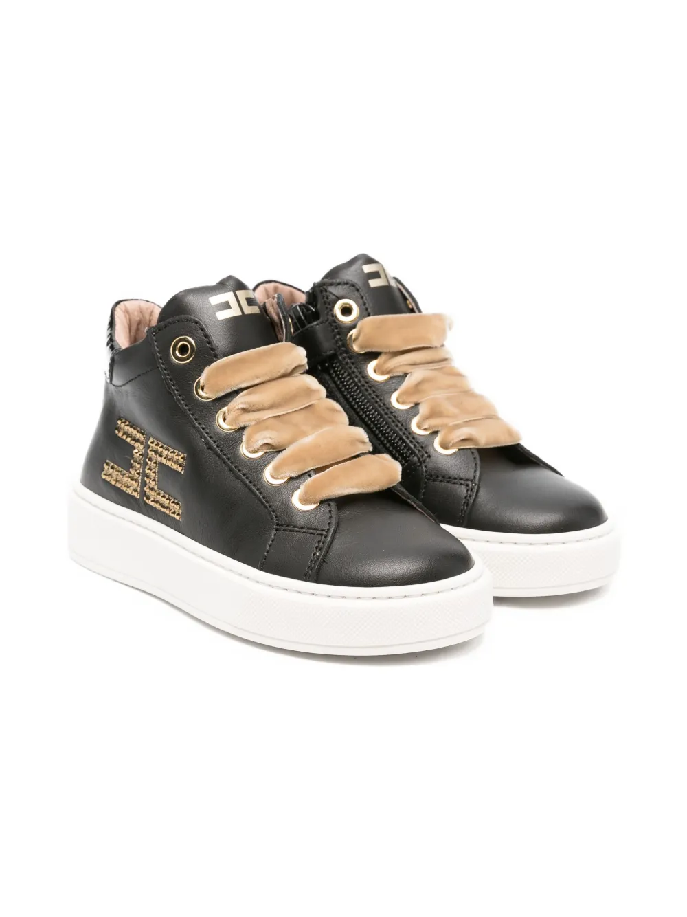 Elisabetta Franchi La Mia Bambina Velvet-lace Sneakers In Black