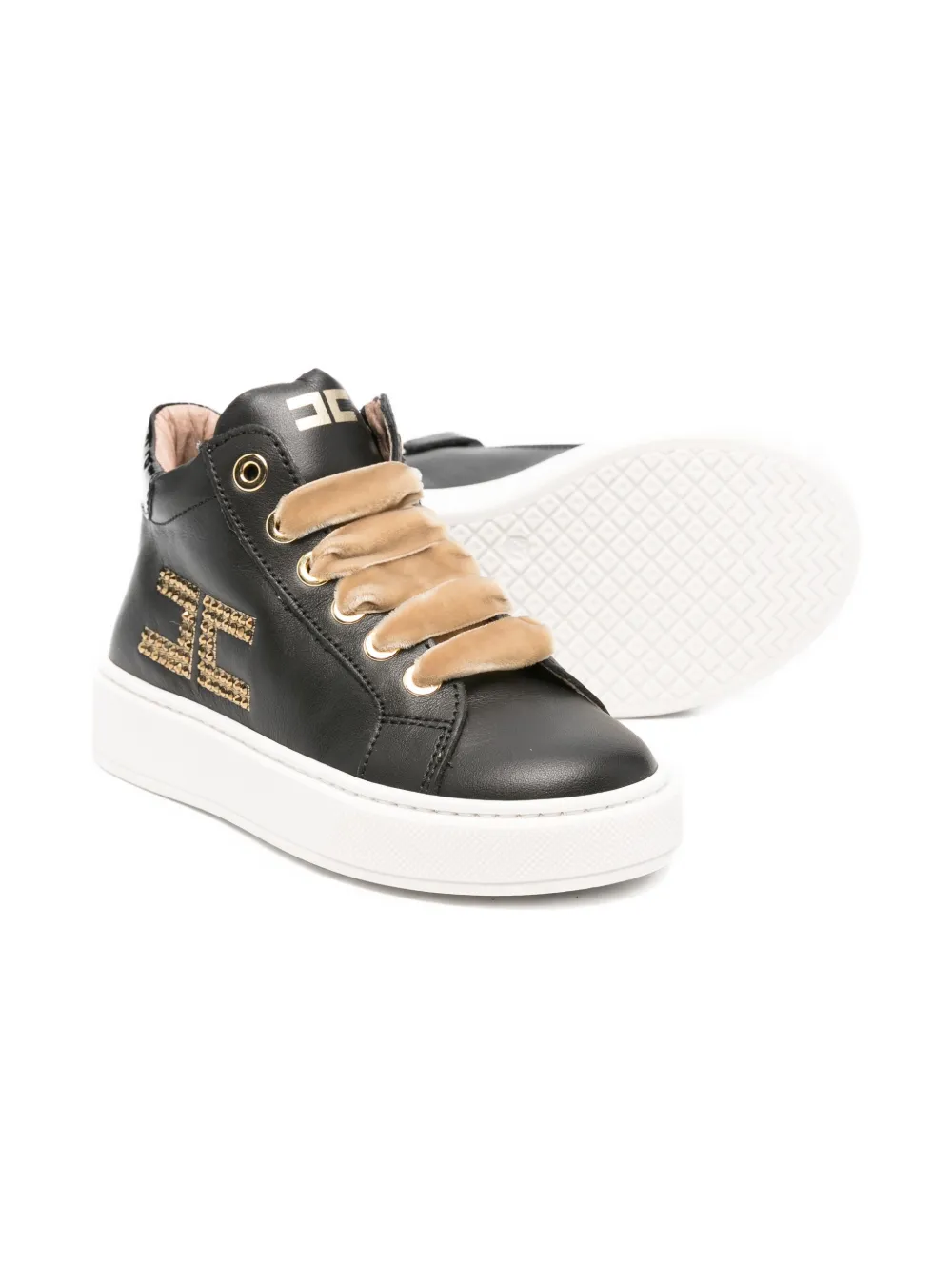 Elisabetta Franchi La Mia Bambina Velvet-lace Sneakers In Black