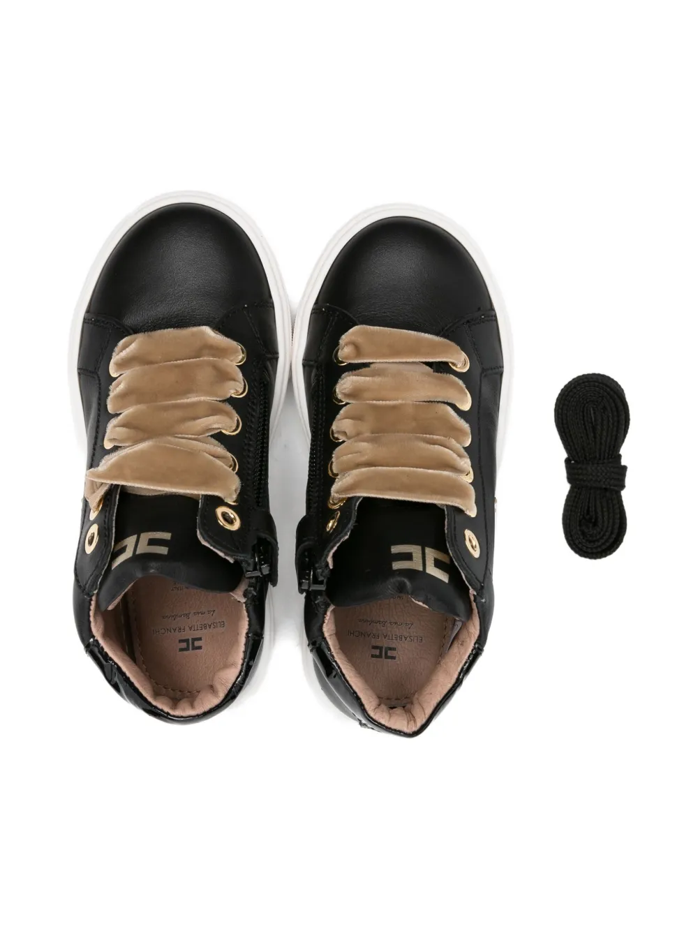 Elisabetta Franchi La Mia Bambina Velvet-lace Sneakers In Black