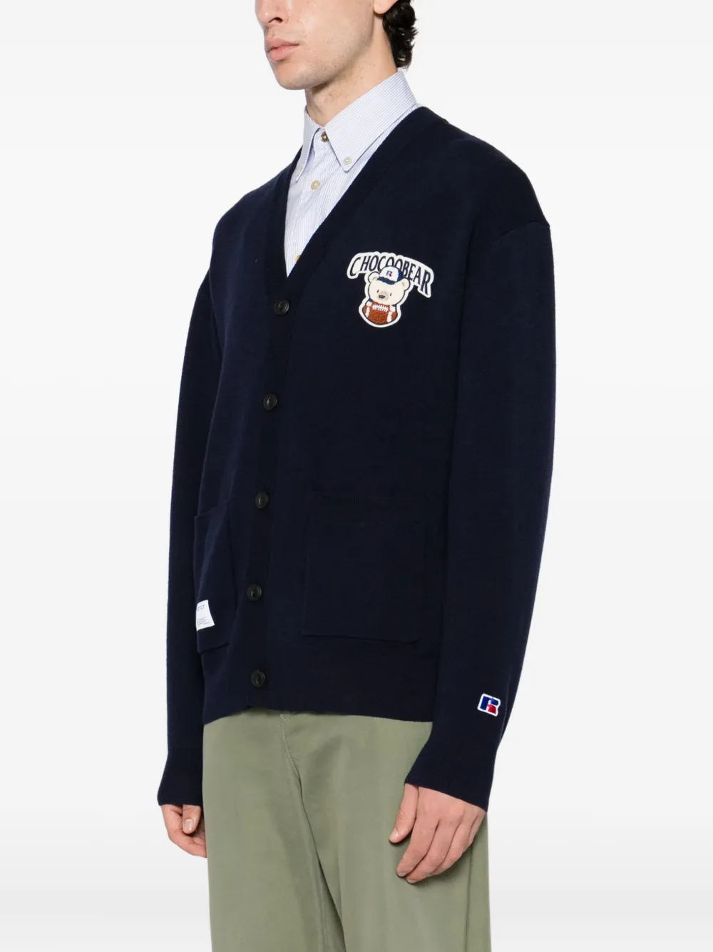 Chocoolate X Russell Athletic Bear-embroidered Cardigan In Blue