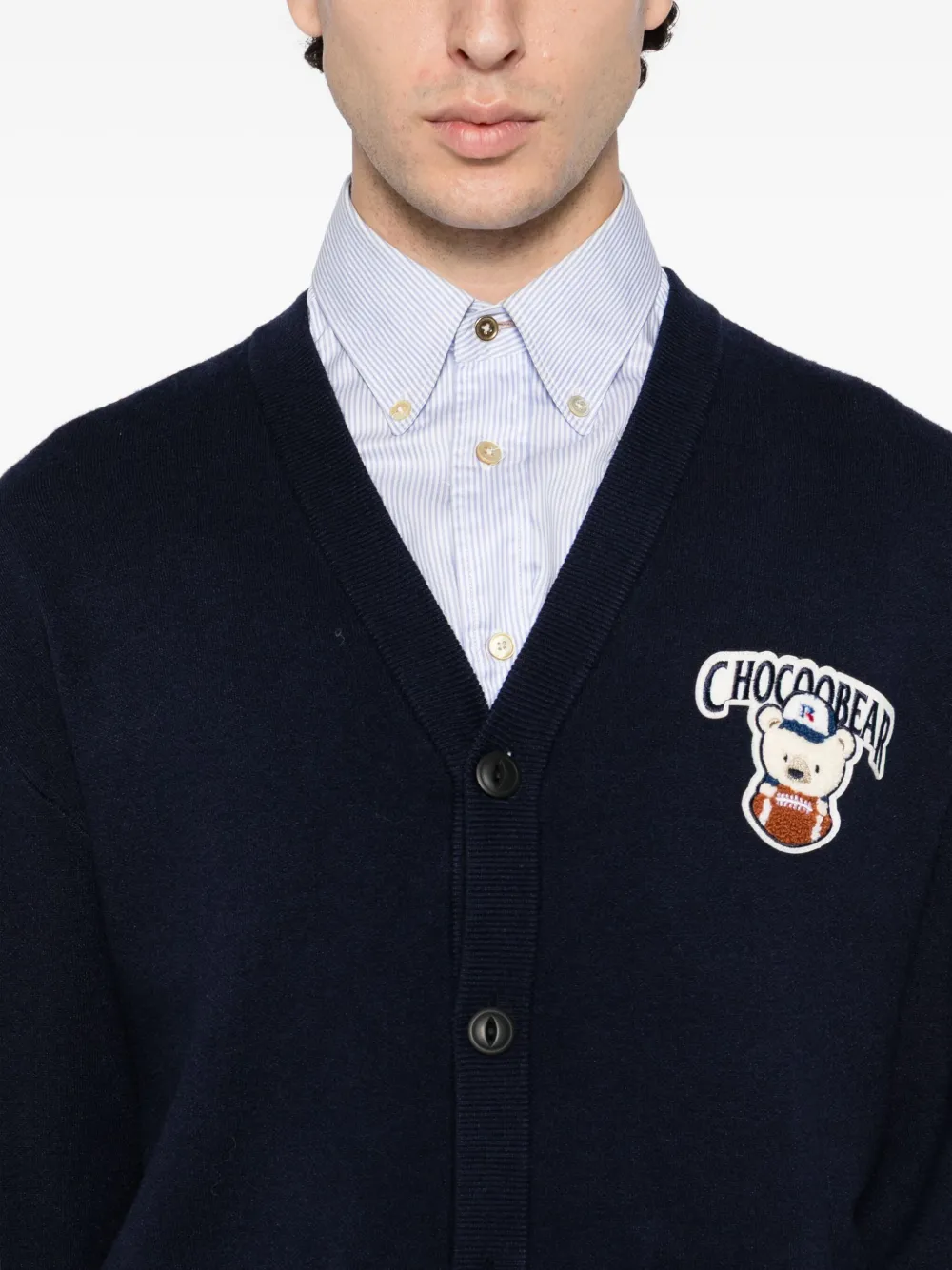 Chocoolate X Russell Athletic Bear-embroidered Cardigan In Blue