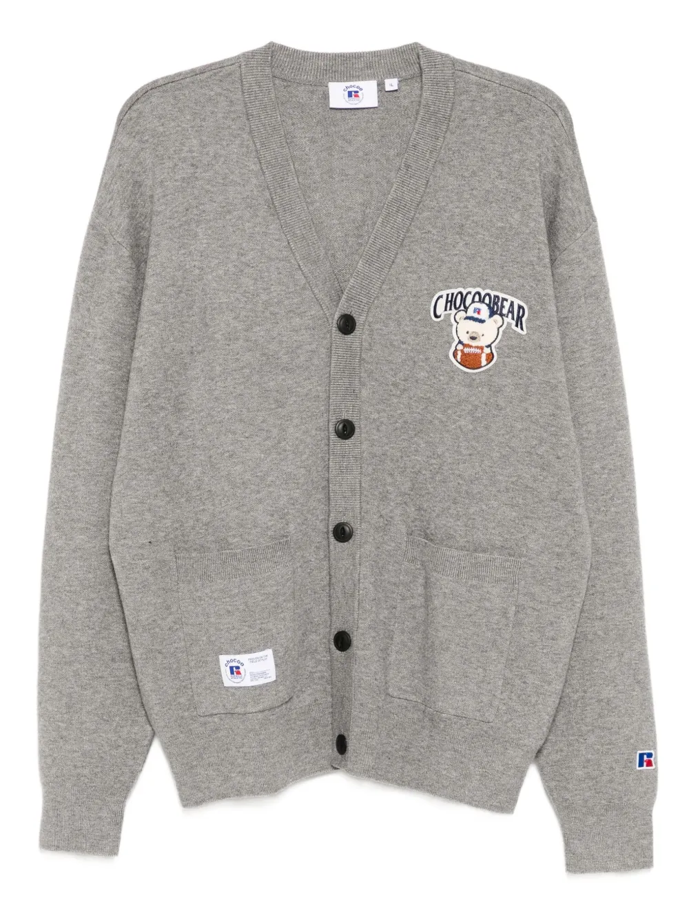 CHOCOOLATE x Russell Athletic bear-embroidered cardigan | Grey | Image 1